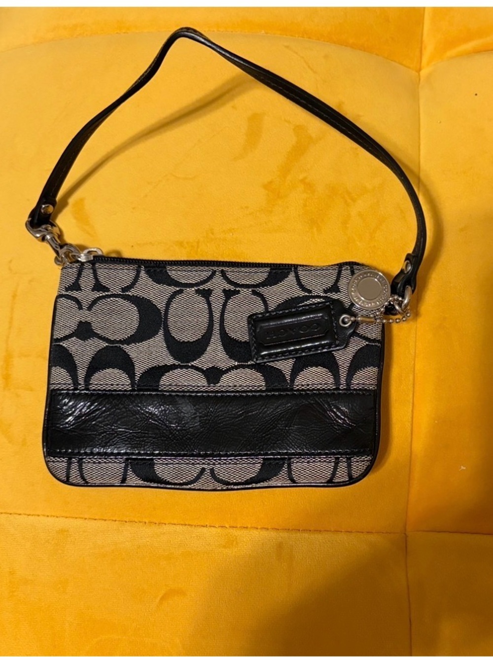 Coach Black Signature Canvas Wristlet with Leather Trim